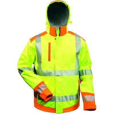 Warnschutz-Softshelljacke RICKMER, warn-gelb/warn-orange, Größe L
