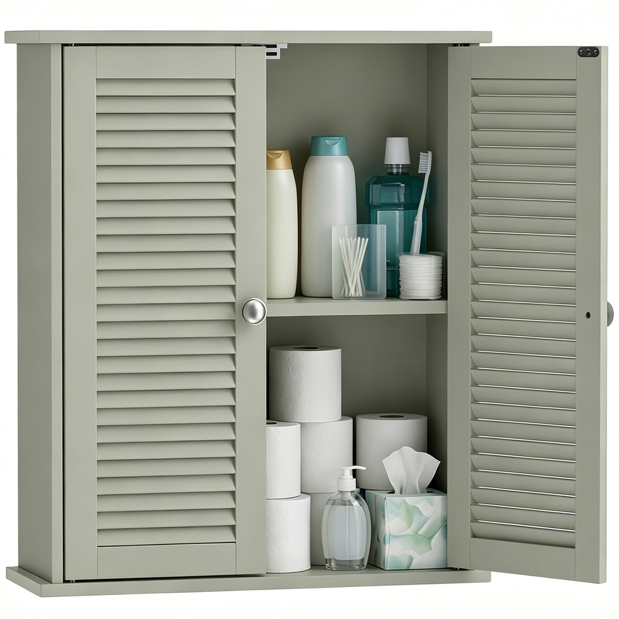 Badezimmer-wandschrank, 2-türig, Mit Lamellentüren, Verstellbarem Einlegeboden, Grün