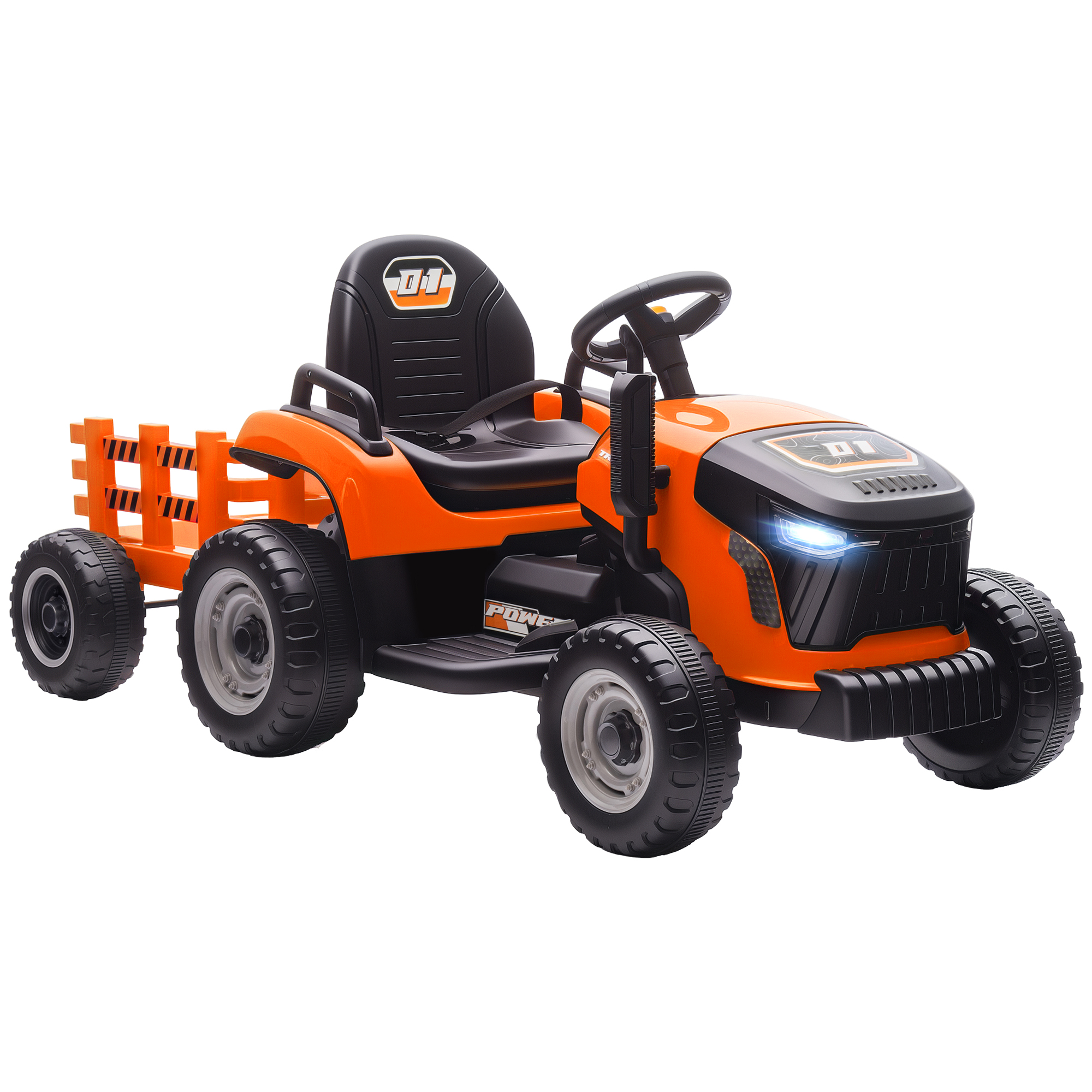 Elektrischer Kindertraktor Mit Abnehmbarem Anhänger, 2,4-ghz-fernbedienung, Maße 139 X 58 X 55 Cm, Farbe: Orange