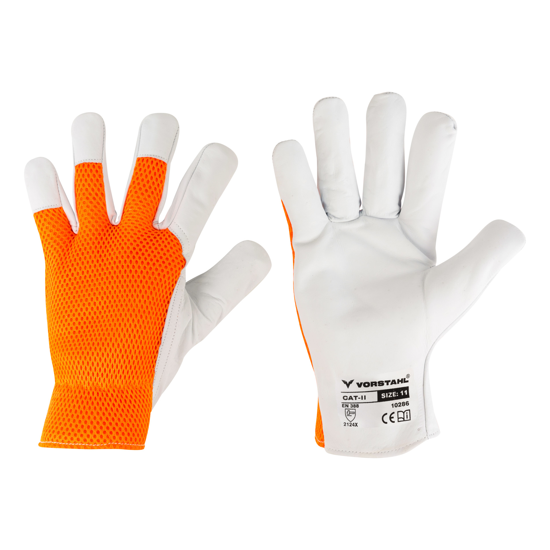 Fluoreszierende Lederschutzhandschuhe, Orangefarbenes Ziegenleder 10