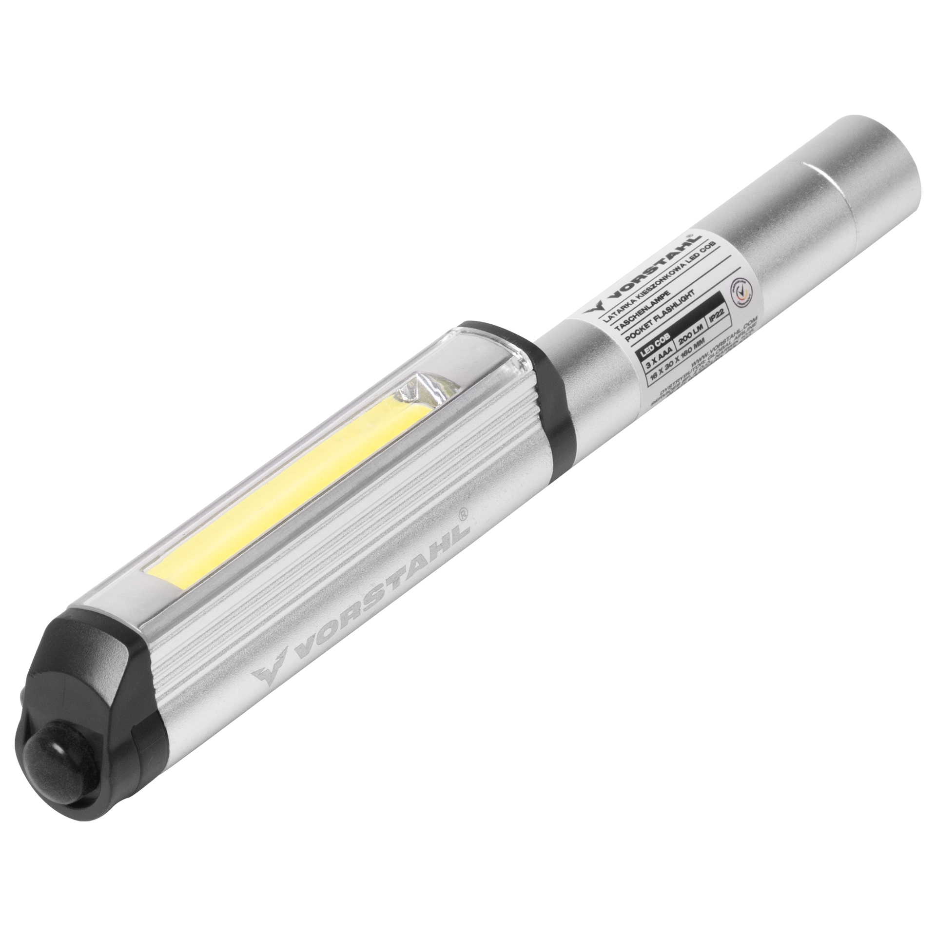 Aluminium Pocket Led Cob Taschenlampe 200lm Stark 3xaaa Vorstahl