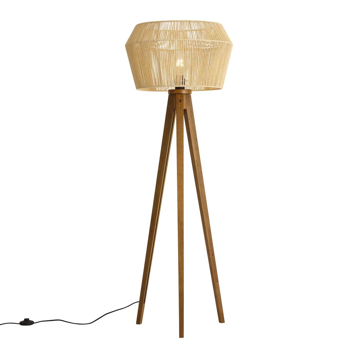 Qazqa Stehleuchte Vintage Holz Mit Braunem Papierschnur-schirm