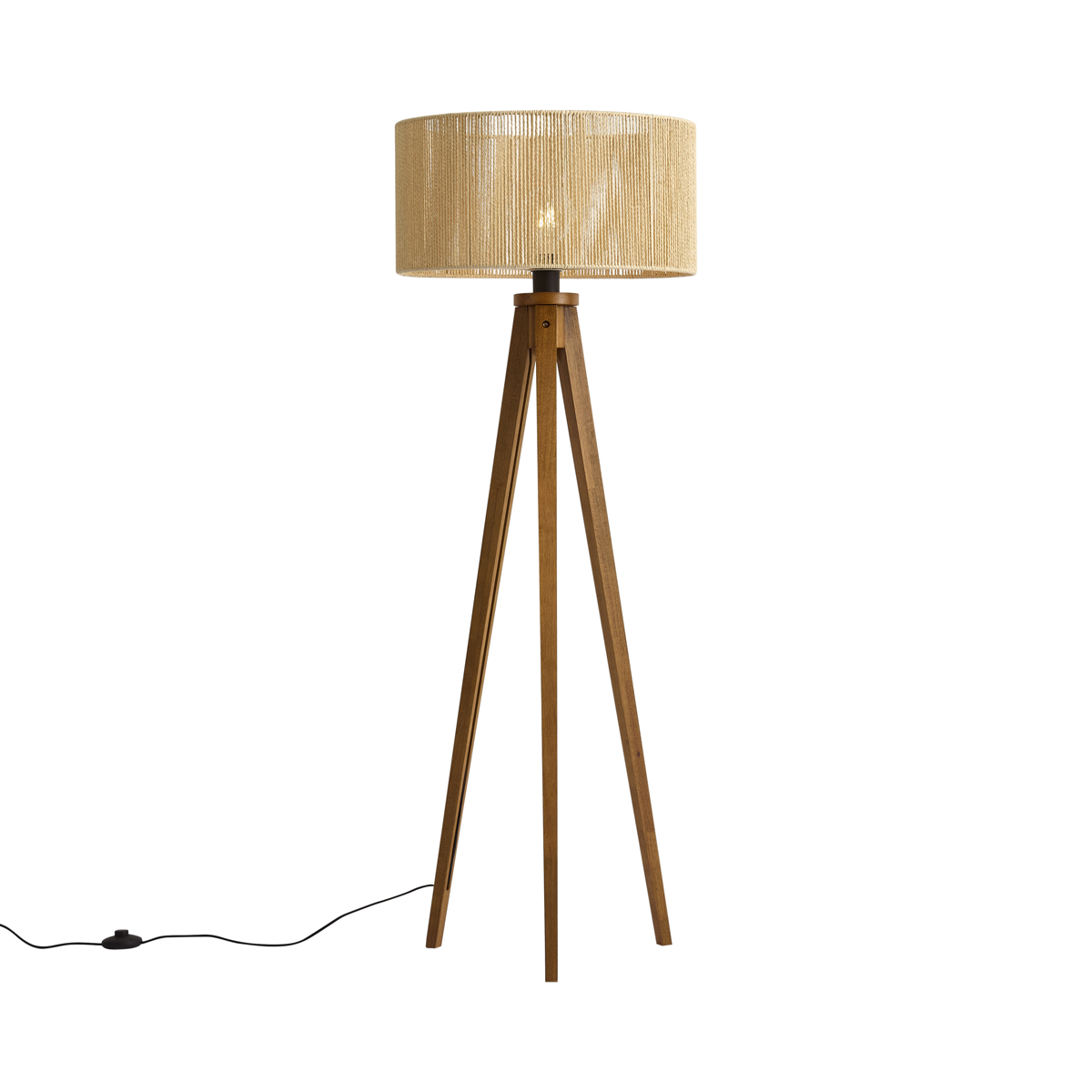 Qazqa Vintage Holz-stehleuchte Mit Beigem Papierseil-schirm