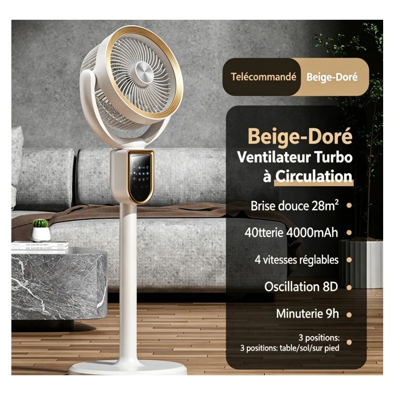 3-in-1 Akku-turbo-luftzirkulationsventilator, 4000-mah-akku, 8d-oszillation, Leiser Motor, Fernbedienung, 9-stunden-timer