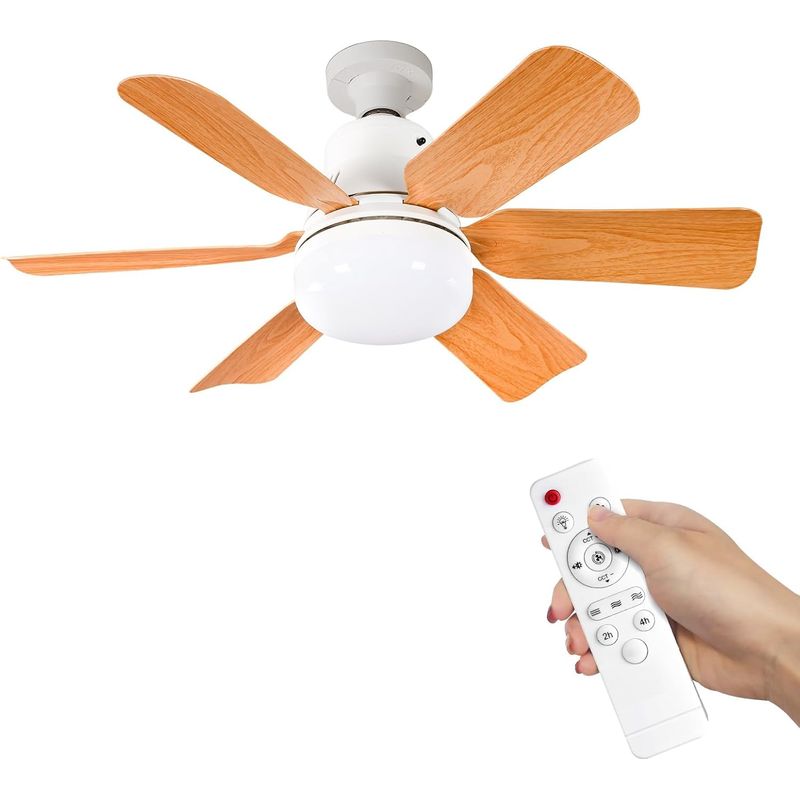 Deckenventilator Mit Licht Und Fernbedienung, Modell A-51 Cm, Leiser Kupfermotor, 3 Geschwindigkeitsstufen, Dimmbare Led-leuchte (2400 Lm), Werkzeuglose E27-montage