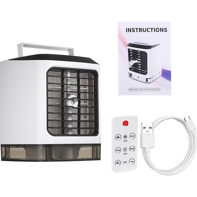 Tragbarer Mini-usb-ventilator Mit Luftbefeuchter, 7-farbiger Led-beleuchtung Und Leisem Kühlbetrieb (480 Ml)