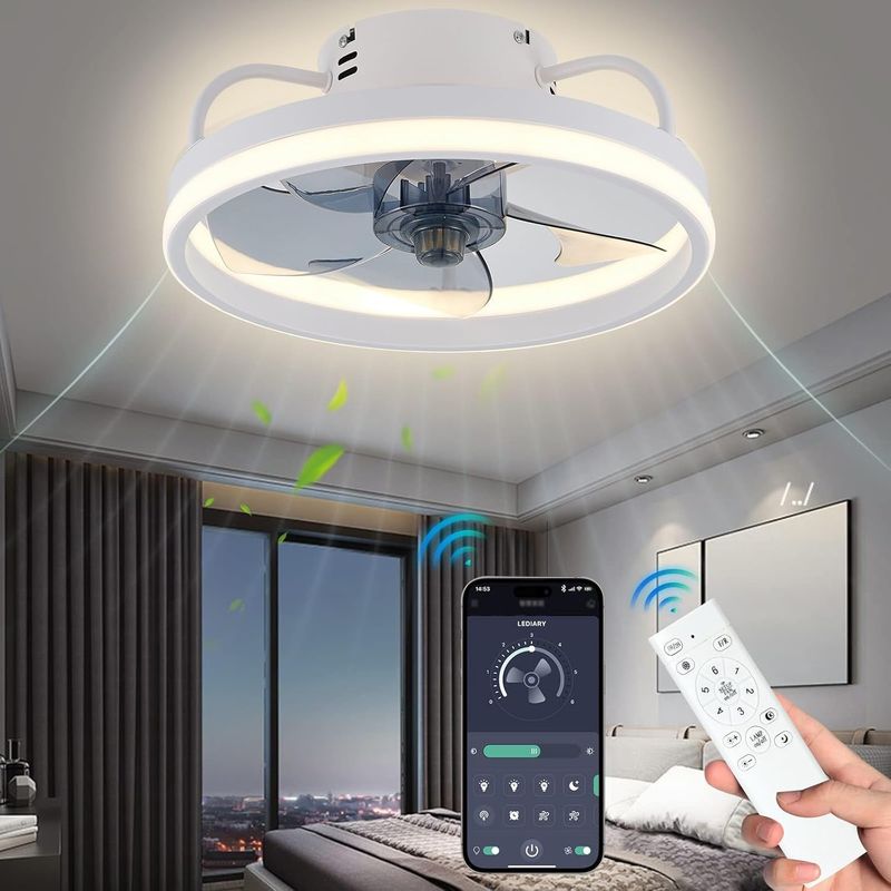 50 Cm Weißer Led-deckenventilator, Leiser, Reversibler Motor, Fernbedienung, Dimmer, 6 Geschwindigkeitsstufen, Modernes Design Für Wohn-/schlafzimmer