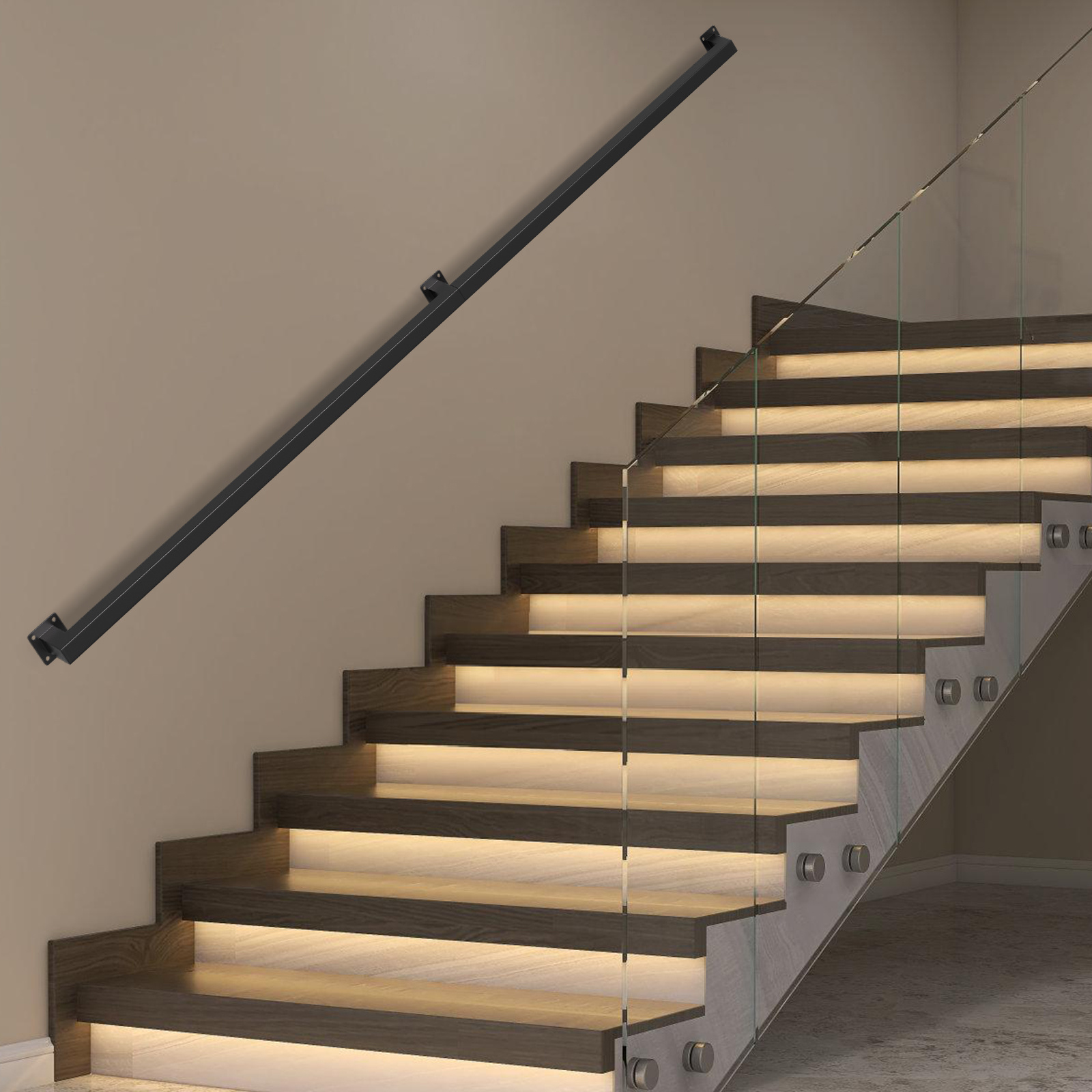 Tolletour Vierkant-handlauf 200 Cm Schwarz, Treppengeländer Aus Eisen Mit Pulverbeschichtung, 30 X 30 Mm, Zweiteilig, Für Treppe Und Flur