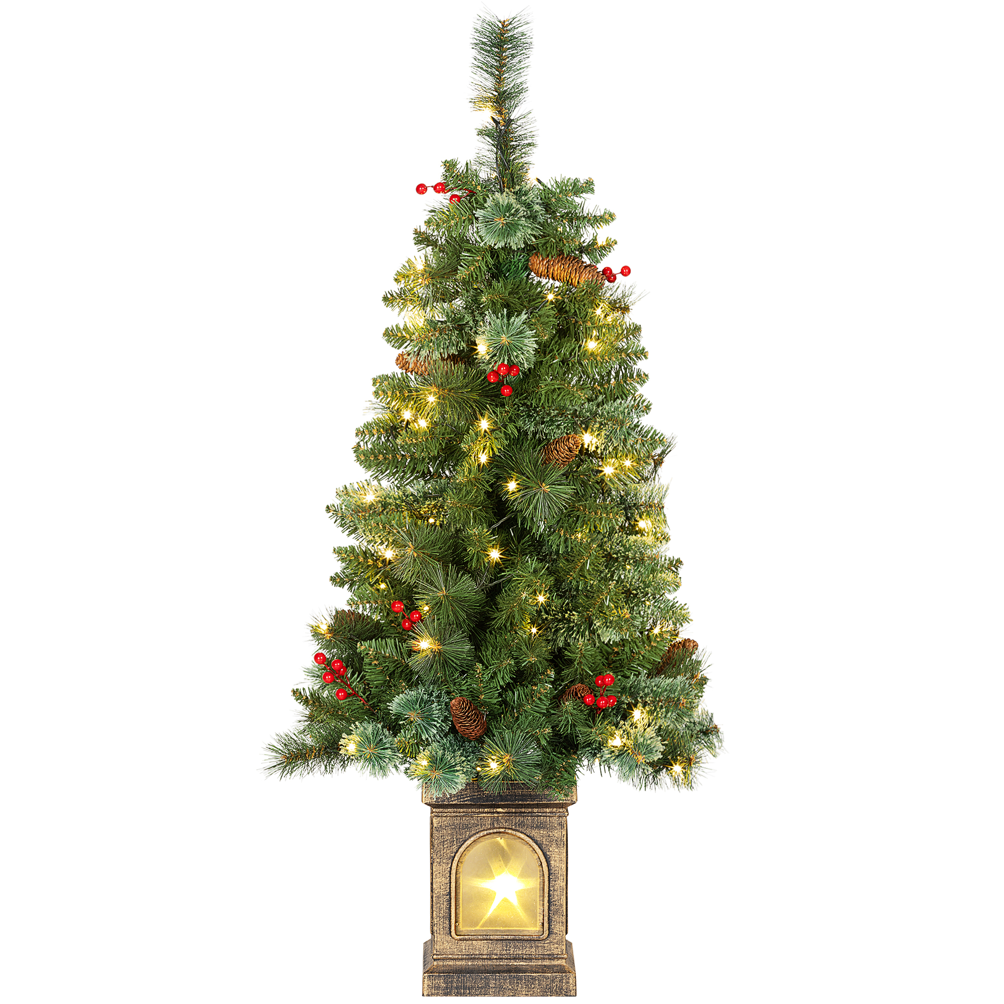 Künstlicher Weihnachtsbaum, 120 Cm Hoch, Mit 100 Led-lichtern, 8 Beleuchtungsmodi Und 214 Zweigen
