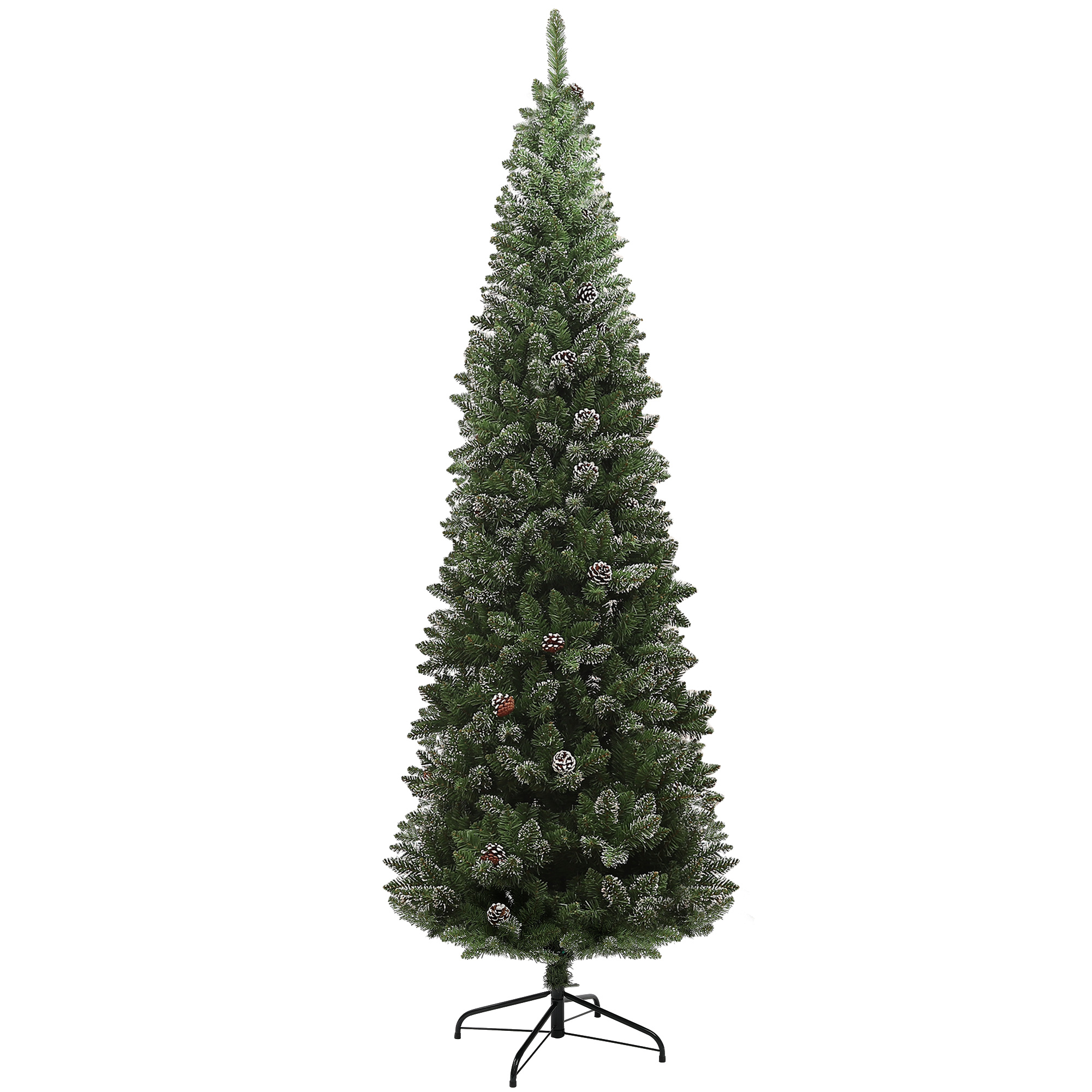 Schneebedeckter Weihnachtsbaum, 225 Cm Hoch, Mit 980 Zweigen, Tannenzapfen Und Einem Stahlsockel