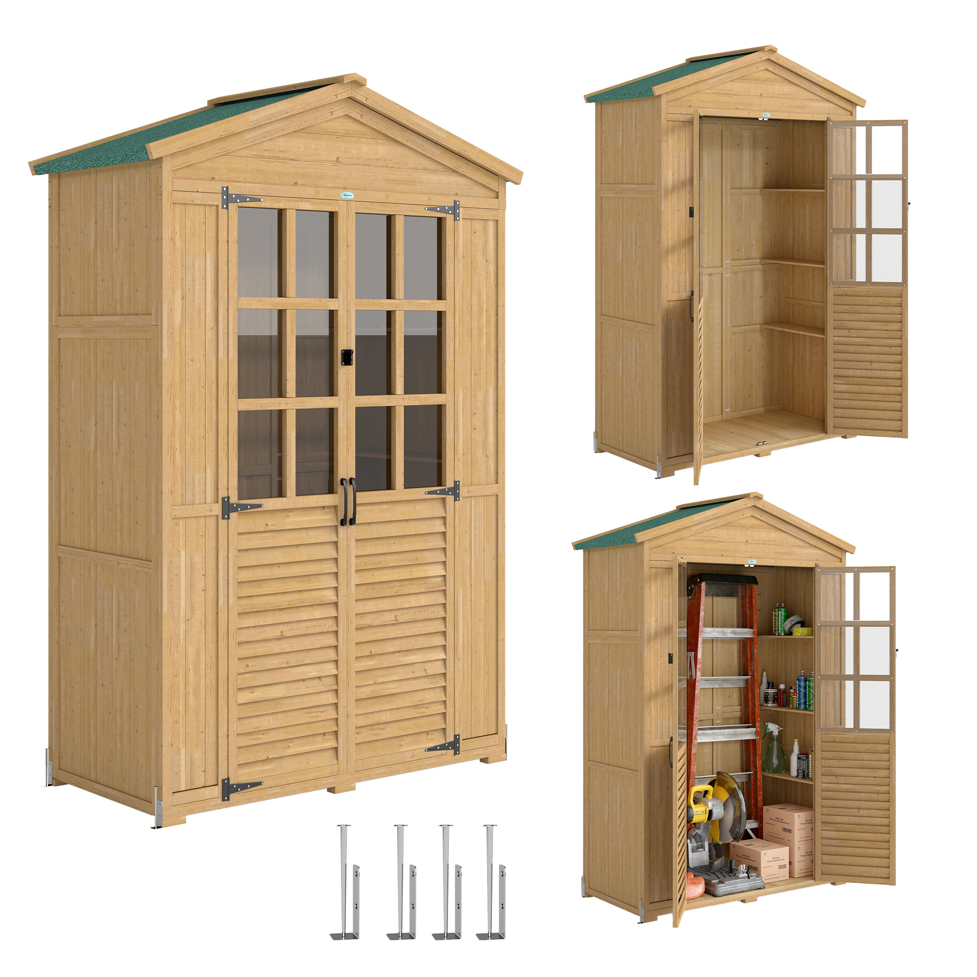 Gartenhaus Aus Holz Mit Transparenten Fenstern, 128 X 57,5 X 197 Cm, Hellbraun