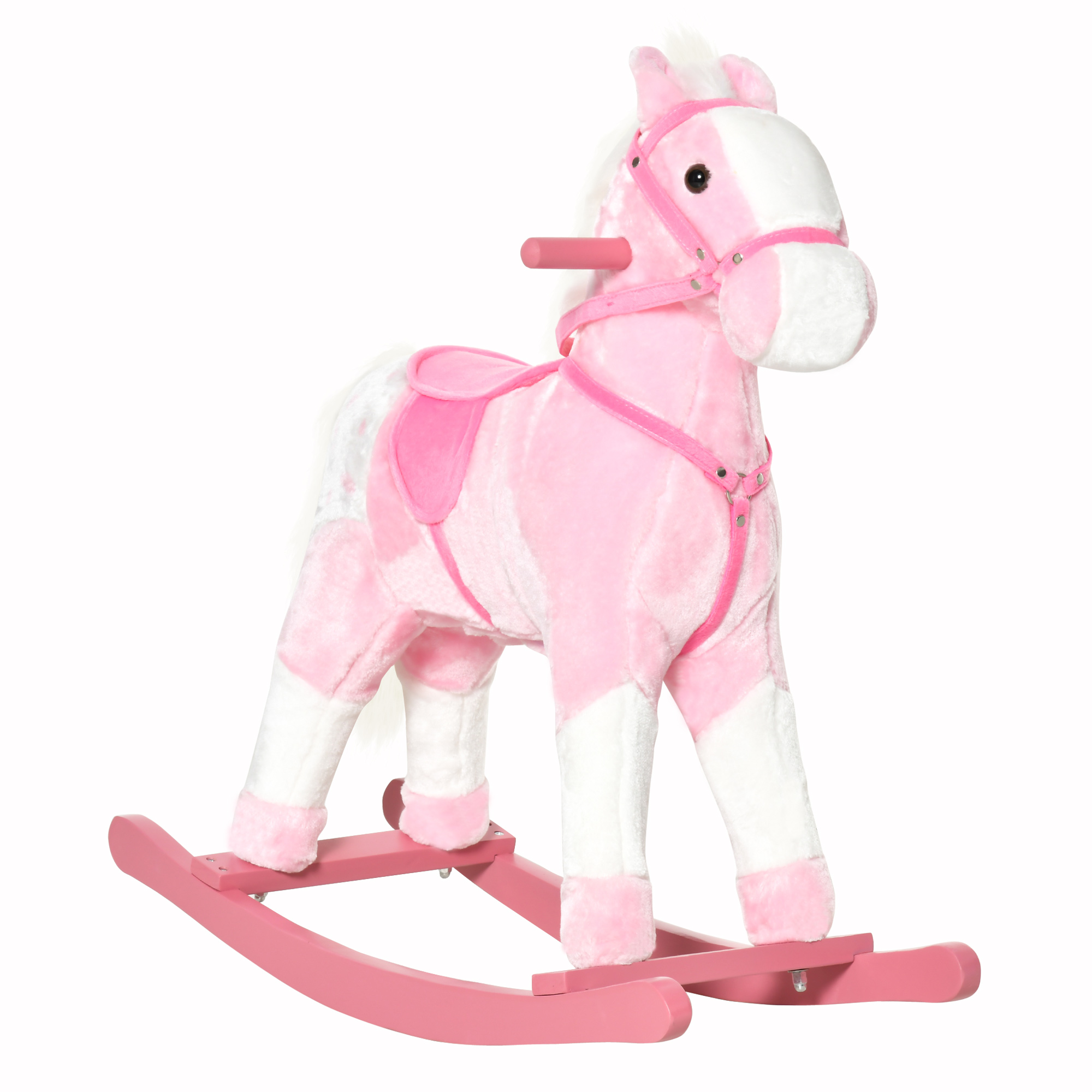Schaukelpferd Aus Holz Mit Tiergeräuschen, Kinderspielzeug, 74 X 28 X 65 Cm, Rosa
