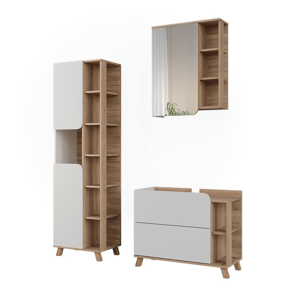 Badmöbel-set Karen, Weiß/sonoma, 3-teilig, Vicco