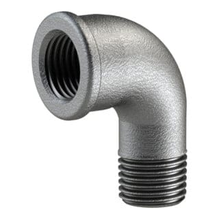 Winkel 92, 90°, I/A, Rp/R 3/8", Temperguss schwarz feuerverzinkt