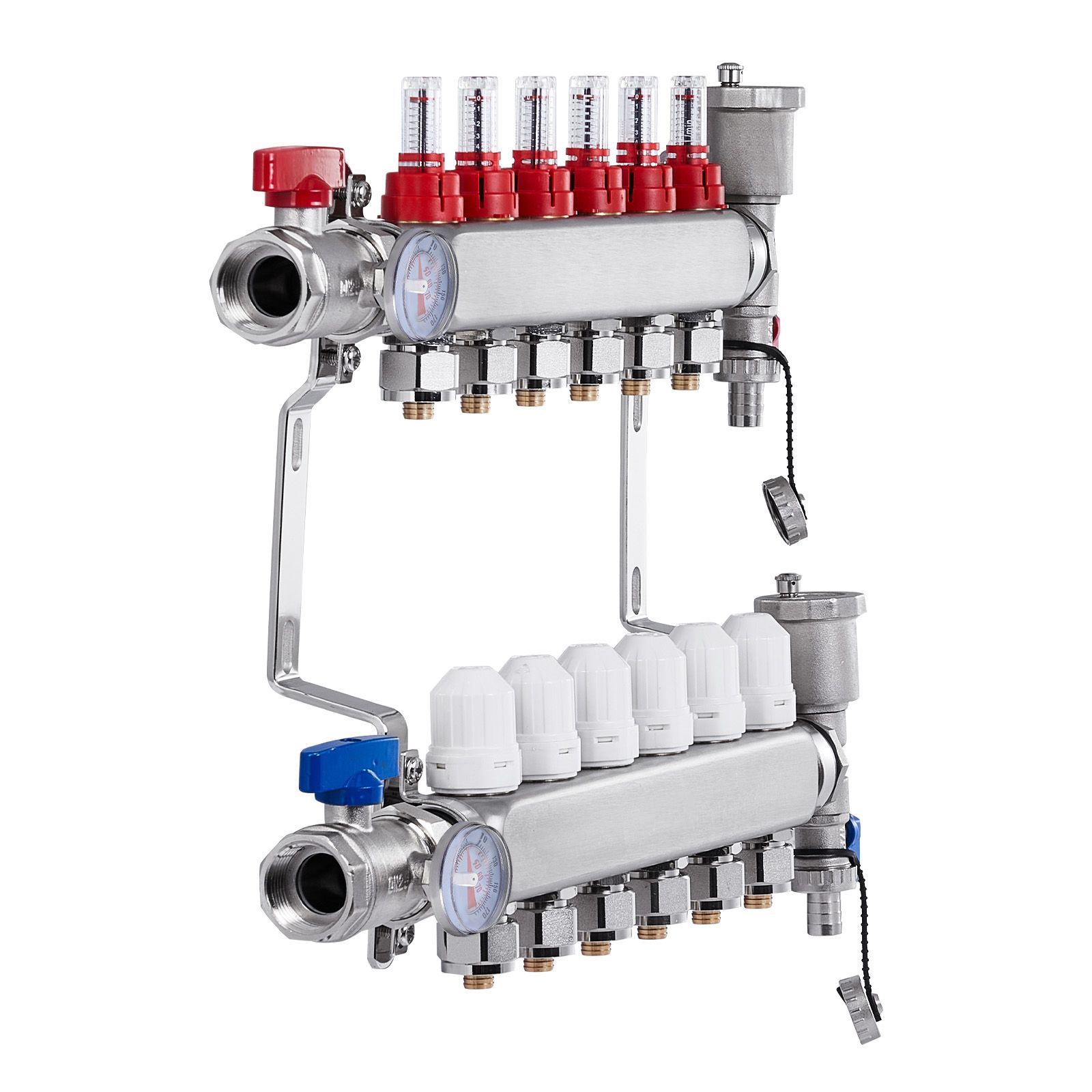 6-wege-strahlungswärmekollektor, Edelstahl, Für 1/2"-pex-rohr", Mit Mitgelieferten Adaptern, Ideal Für Wasserführende Fußbodenheizung.