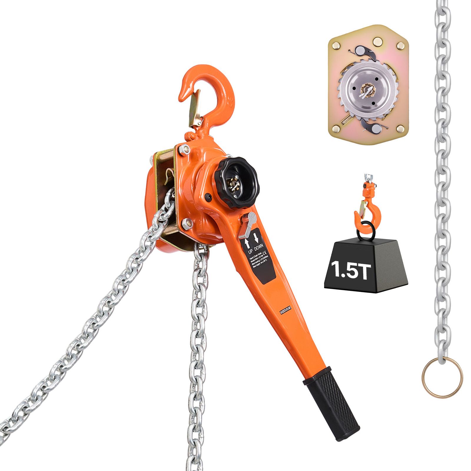 1,5-tonnen-handhebelzug, 1500 Kg, 3 M Hubhöhe, Kette Aus G80-legierungsstahl, Mechanische Doppelratschenbremse, Um 360° Drehbare Haken, Für Lagerhallen Und Baustellen.
