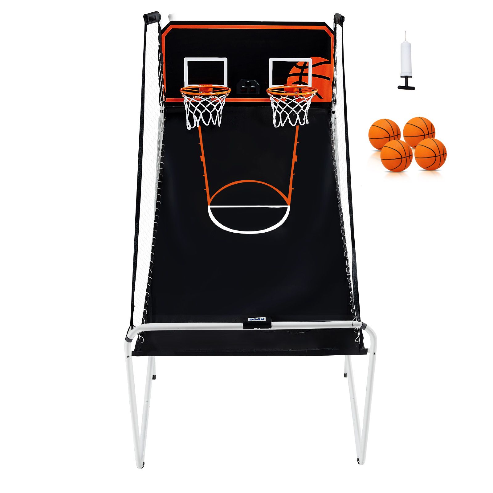 Faltbares Arcade-basketballspiel, 2 Spieler, Doppelkorb, 4 Bälle, 8 Spielmodi, Elektronische Anzeigetafel, Pumpe Inklusive, Kind/erwachsener (schwarz-weiß)