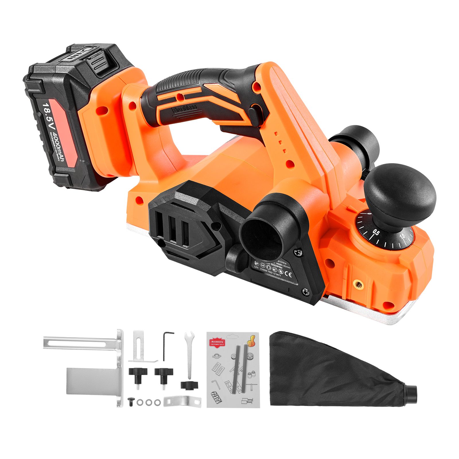 82-mm-akku-elektrohobel, 15.000 U/min, 18-v-4-ah-lithium-akku, Bürstenloser Motor, Einstellbare Schnitttiefe, Staubbeutel, Für Die Holzbearbeitung