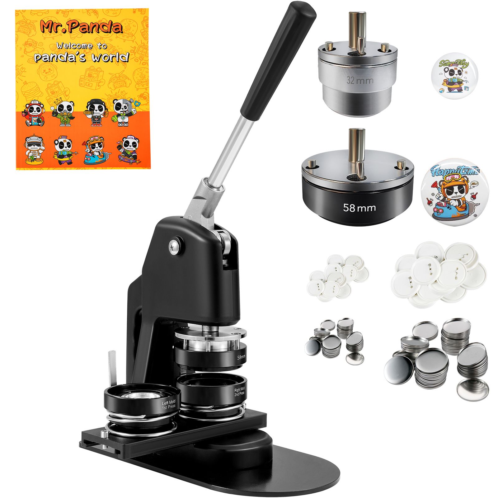 Anstecknadelmaschine, Verschiedene Größen 1,25+2,25 Zoll, Stanzpressen-set, Diy-geschenke Für Kinder, Zubehör Mit 500 Teilen, Kreisschneider Und Zauberbuch.