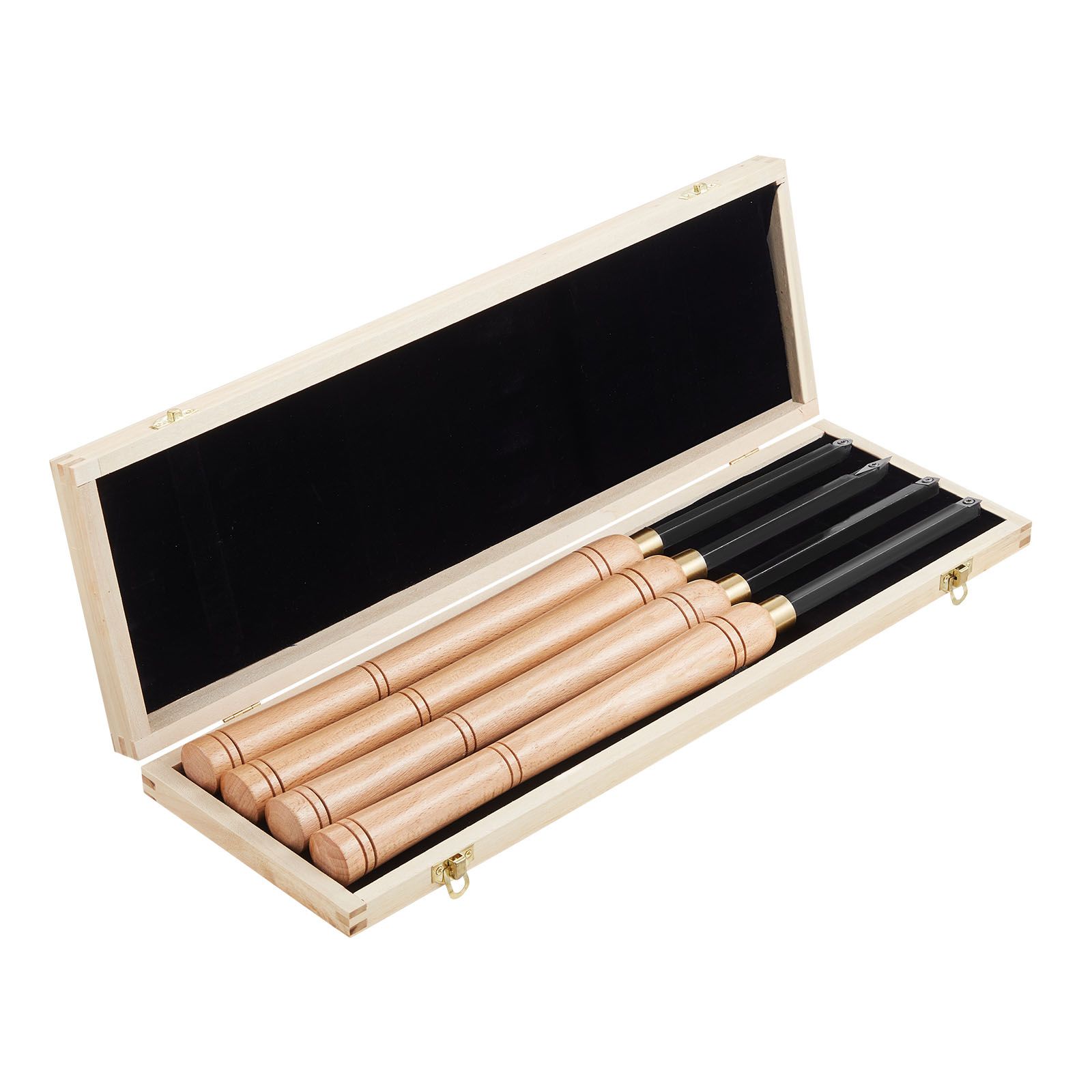 Drechselbank-set Mit 4 Werkzeugen, Holzgriffen Und Hartmetall-wendeplatten (rund, Quadratisch, Diamantförmig) Zum Schruppen, Schlichten Und Aushöhlen. Inklusive Holzkoffer. Ideal Für Anfänger, Hobbyba