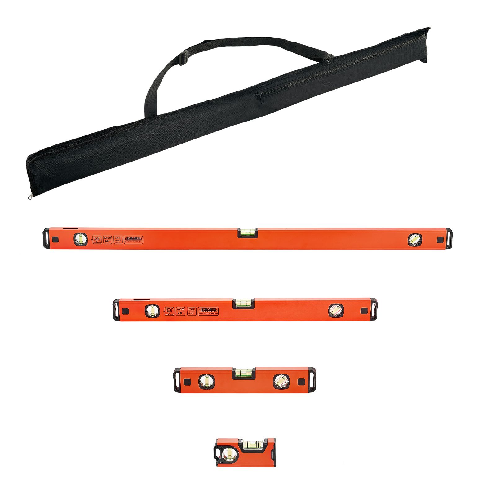 Torpedoförmige Wasserwaage, 4er-set (120/300/600/1000 Mm), Magnetisches Aluminiumwerkzeug, 3 Grüne Libellen, Aufhängeloch, Mehrwinkelmessung Für Bau- Und Renovierungsarbeiten.