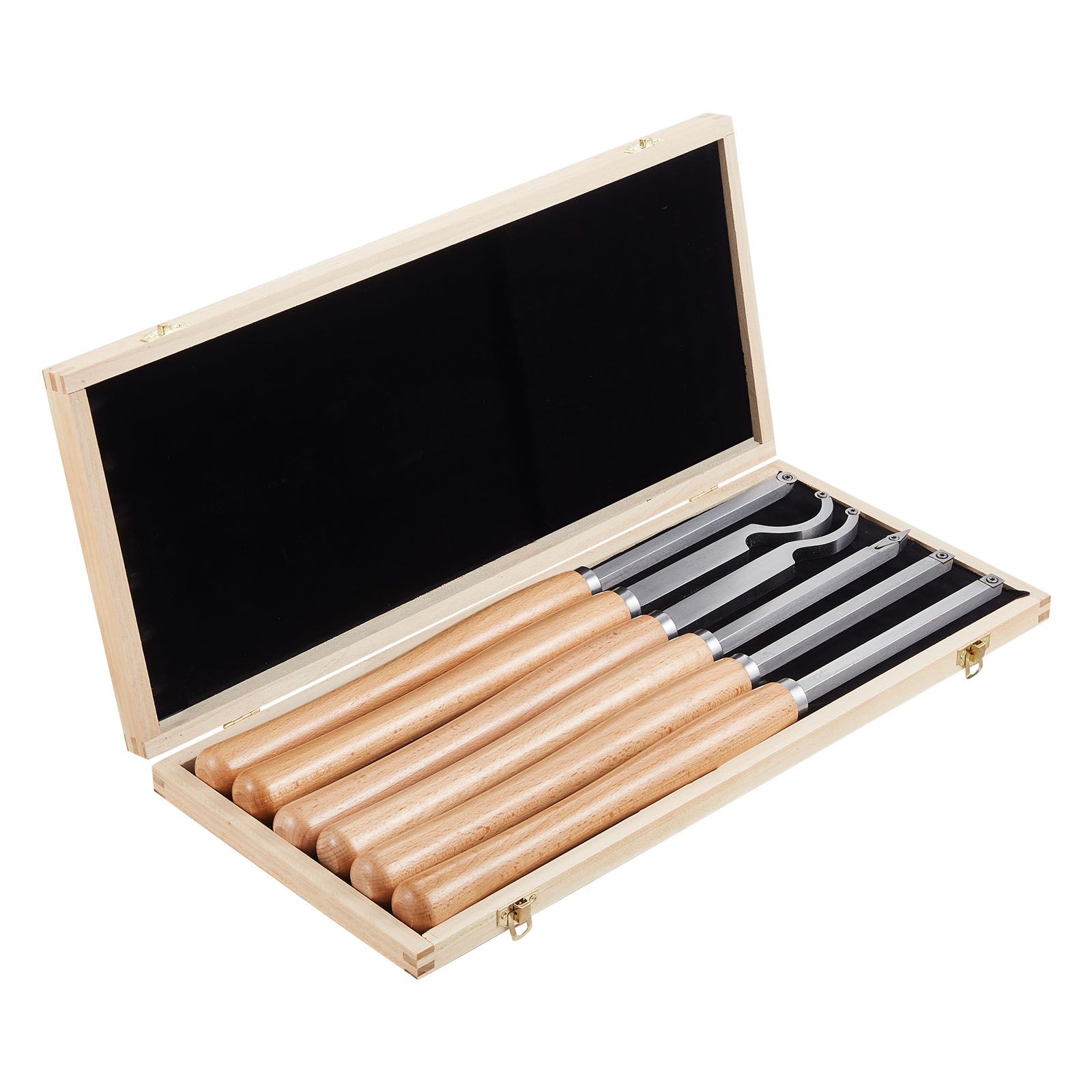 Drechselbank-set Mit 6 Drechselwerkzeugen Mit Holzgriffen Und Diamant-hartmetall-wendeplatten (rund, Quadratisch) Zum Schruppen, Schlichten Und Aushöhlen. Inklusive Holzkoffer. Ideal Für Anfänger, Hob