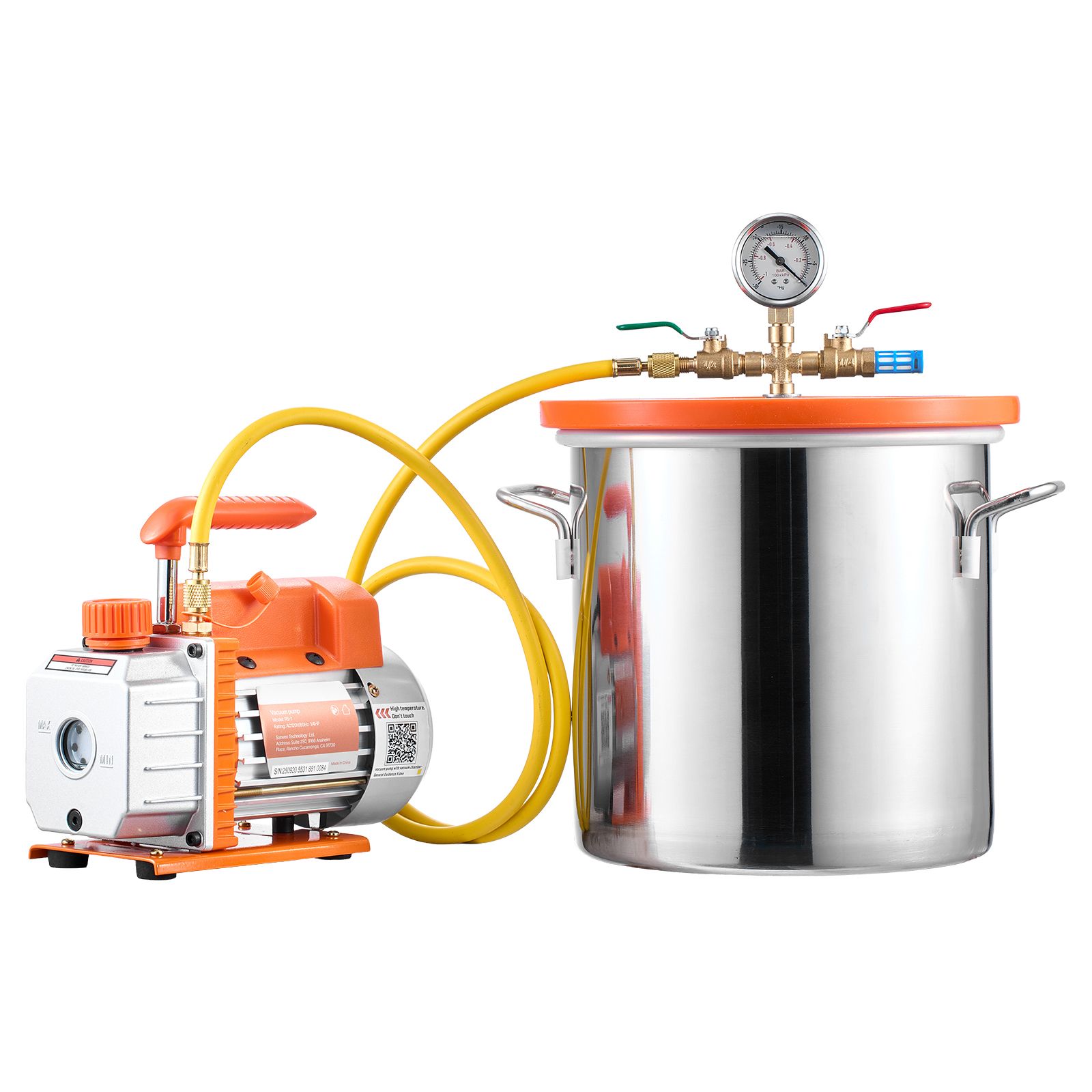 Vakuumkammer Mit 11,36 L Volumen, 3,5 Cfm Pumpe, Edelstahl-entgasungsset, Deckel Aus Gehärtetem Glas Und 1,5 M Schlauch Zur Stabilisierung Von Holz Und Silikonharz.