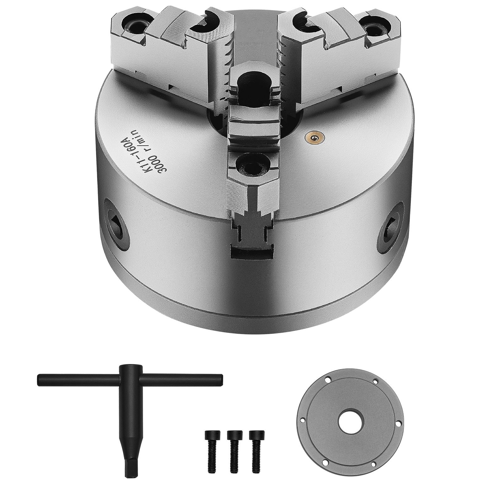 160 Mm Selbstzentrierendes 3-backen-futter, 1 1/2"-8 Gewindeplatte, 3-145 Mm Spannbereich, Werkstoff Ht300, Für Holz- Und Metalldrehmaschinen, Mit Stiftschlüssel.
