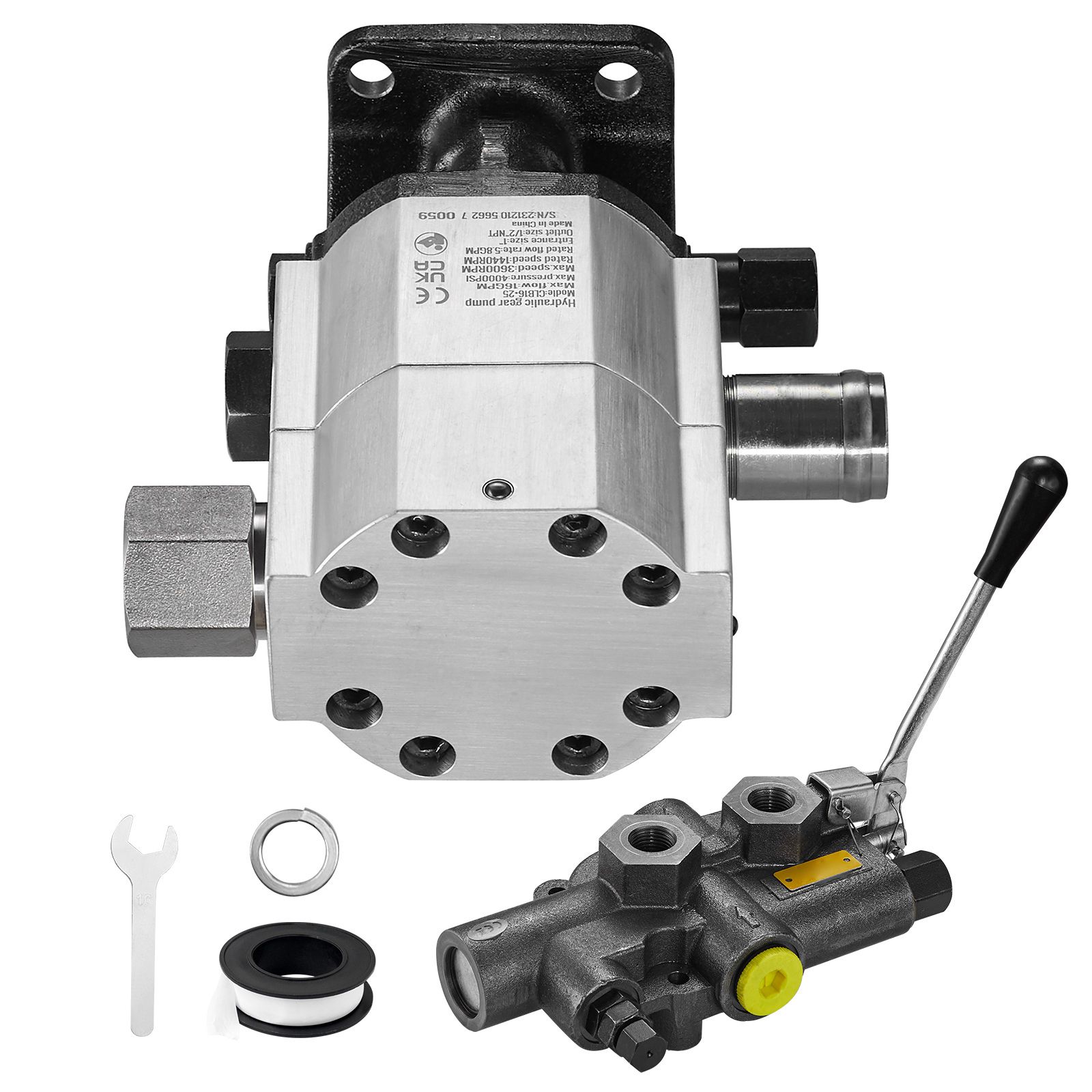 Hydraulikpumpen-kit Für Holzspalter, 60,6 L/min, 2-stufig, 27,6 Mpa, Mit Ventil, 2,54 Cm Einlass, 1,27 Cm Npt-auslass, 3600 U/min, Für Benzinmotor