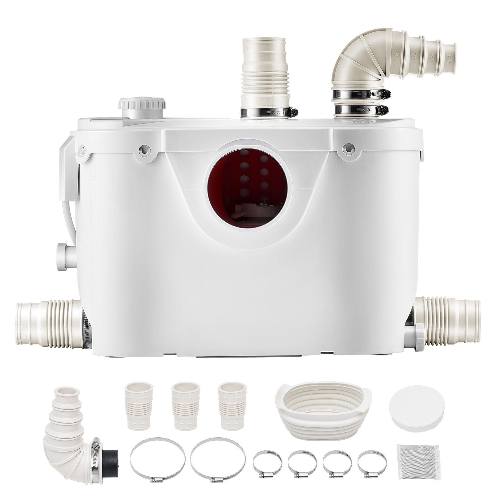 Sanitär-hebepumpe 500w, 110 L/min, Förderhöhe 8 M, 4 Wassereinlässe, Für Toiletten, Keller, Dusche, Waschbecken, Waschtisch Und Badewanne.