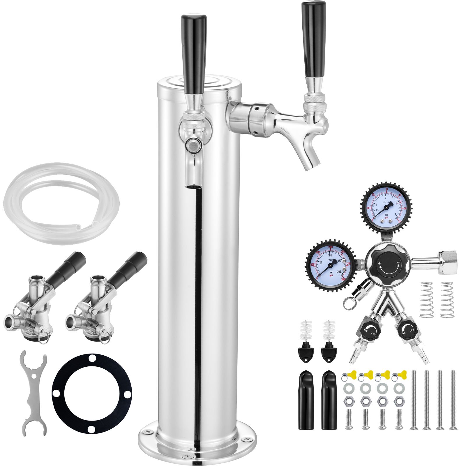 Doppelter Bierzapfturm Mit Regler Und S-förmigem Zapfhahn, Edelstahl, Für Fässer Und Partys