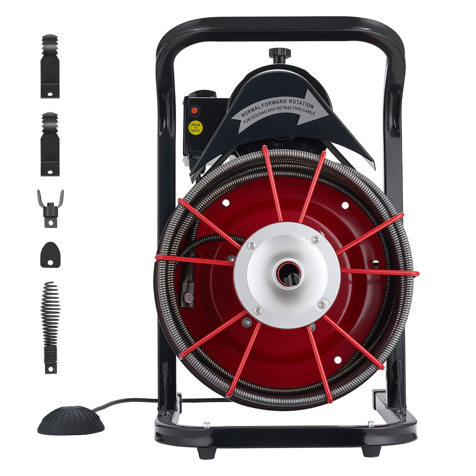 15 M X 13 Mm Abflussreiniger, Manuelle Spirale Mit 4 Schneidmessern Und Pneumatischem Fußpedal Für Rohre Von 50 Bis 150 Mm.