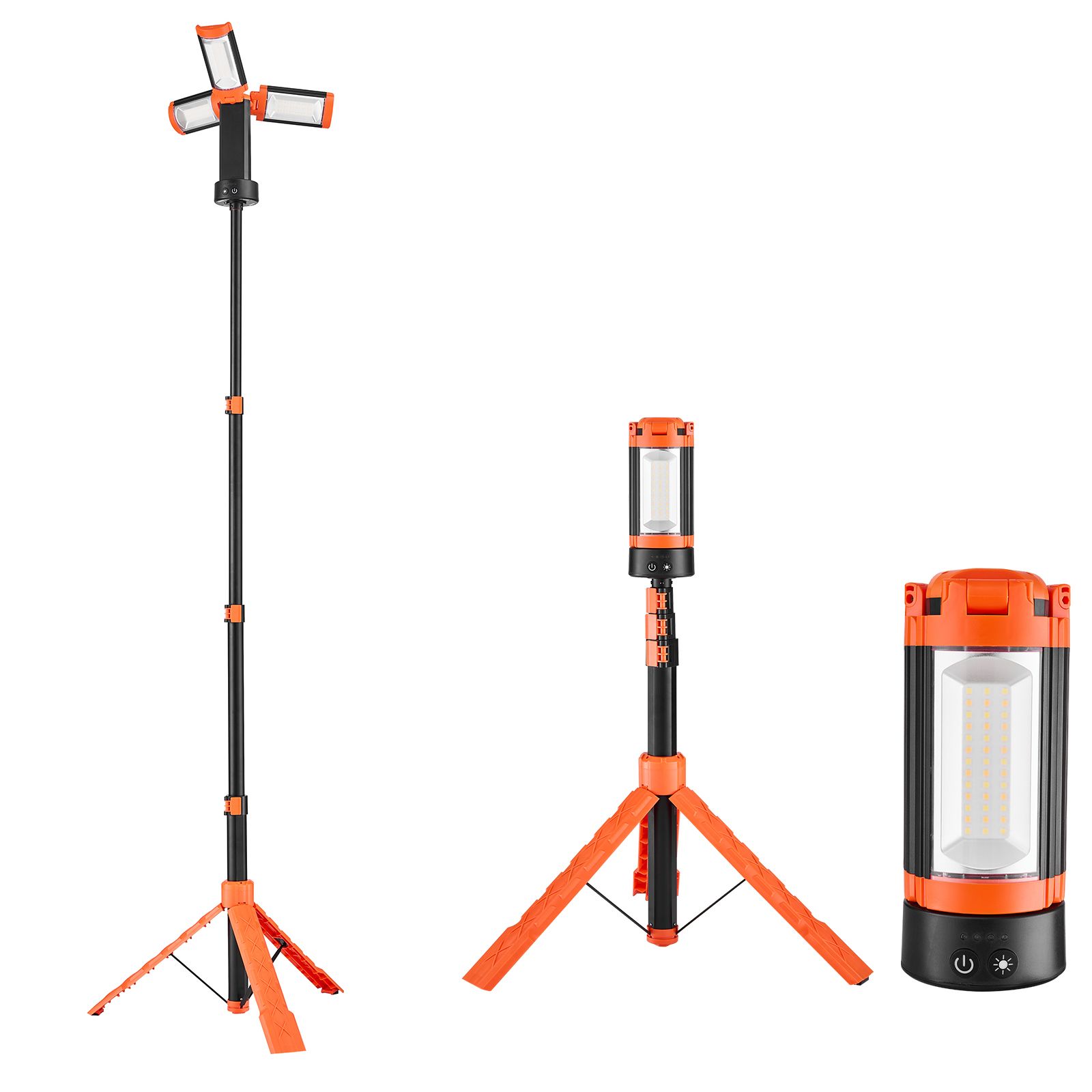 Led-arbeitsleuchte Auf Stativ, 6 Ah, Wiederaufladbar, Kabellos, 3 Abnehmbare Köpfe, 2200 Lumen, 3000k-6500k, Tragbar Für Camping Und Arbeit.
