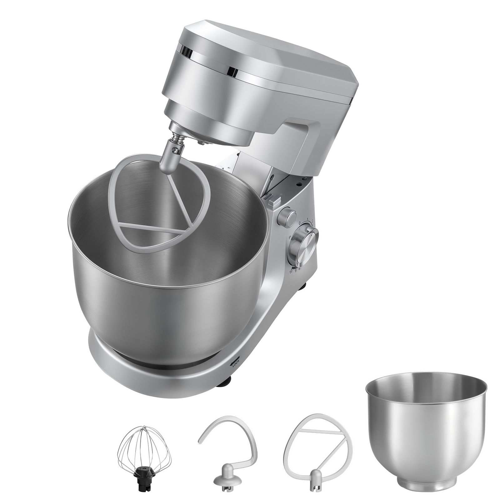 Küchenmaschine Mit 4,2 L + 5,7 L Fassungsvermögen, 1500 W, 10 Geschwindigkeitsstufen, Edelstahlschüsseln, Knethaken, Schneebesen, Rührbesen Zum Kneten, Mischen Und Schlagen