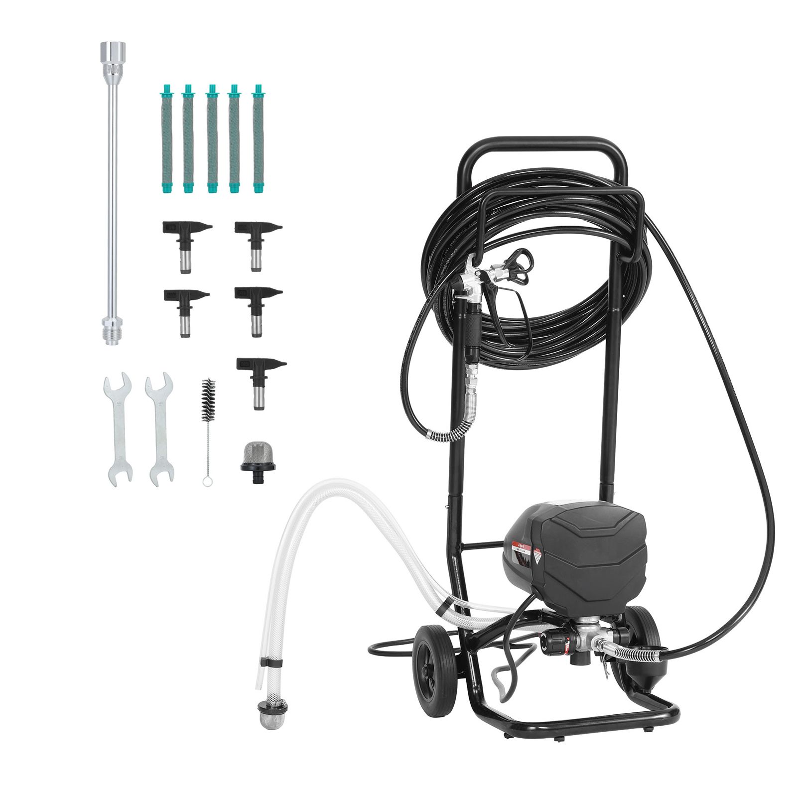 650w, 3000psi Airless-farbspritzpistole, Mit Wagen, Reinigungsbürste, Schlauch, Verlängerung Und Düsen, Für Den Innen- Und Außenbereich.