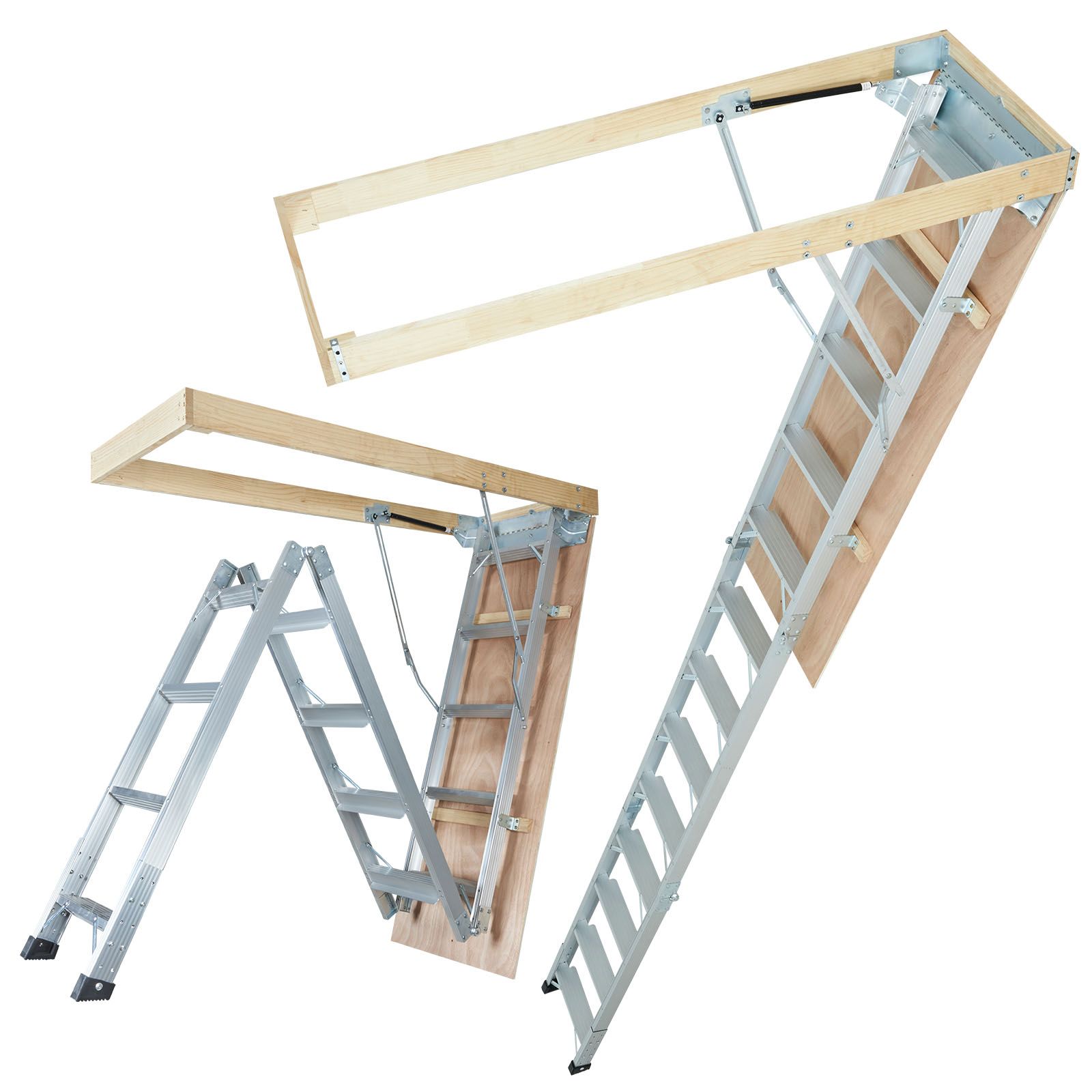 Klappbare Dachbodentreppe, Tragfähigkeit 158,8 Kg, 57,15 X 160 Cm, Leichtes Und Tragbares Aluminium, Geeignet Für Deckenhöhen Von 2,9-3,7 M, Bequemer Zugang Zum Dachboden.