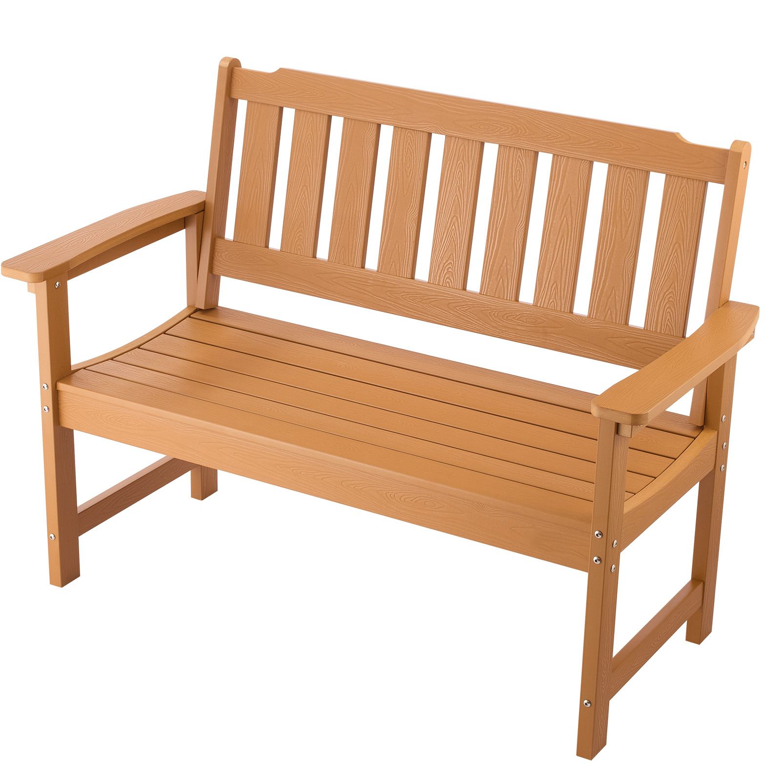 Gartenbank 128 Cm, Tragfähigkeit 363 Kg Für 2-3 Personen, Wetterbeständiges Kunststoffgestell, Breite Rückenlehne Und Armlehnen, Für Terrasse Und Garten, Naturholz.