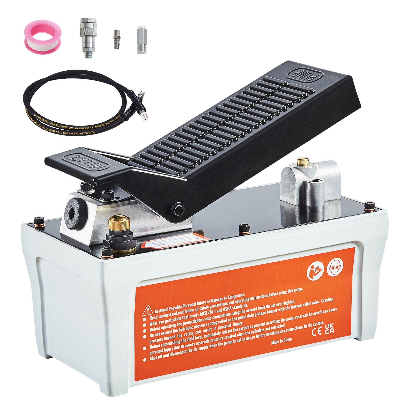 Pneumatische Hydraulikpumpe, 6895 Bar, 1,9-liter-tank, 10-mm-npt-ausgang, 6,4-mm-npt-eingang, 2-m-schlauch, Fußpedal, Grau, Für Karosseriebaumaschinen Und Traktionsstationen.