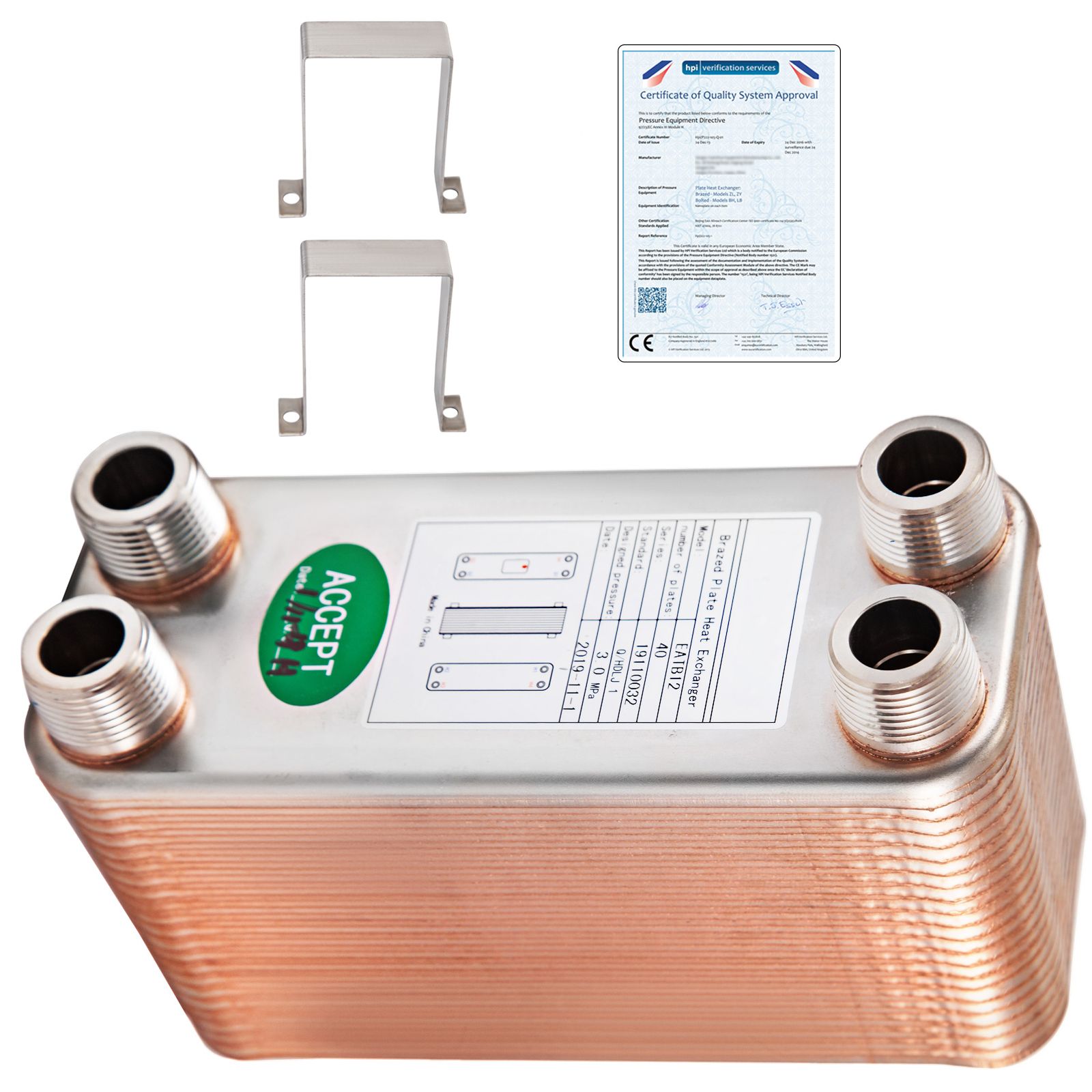 40-platten-löt-wärmetauscher, 3/4' Mnpt-anschlüsse, Edelstahl 316l Für Warmwasserheizung Und -kühlung.