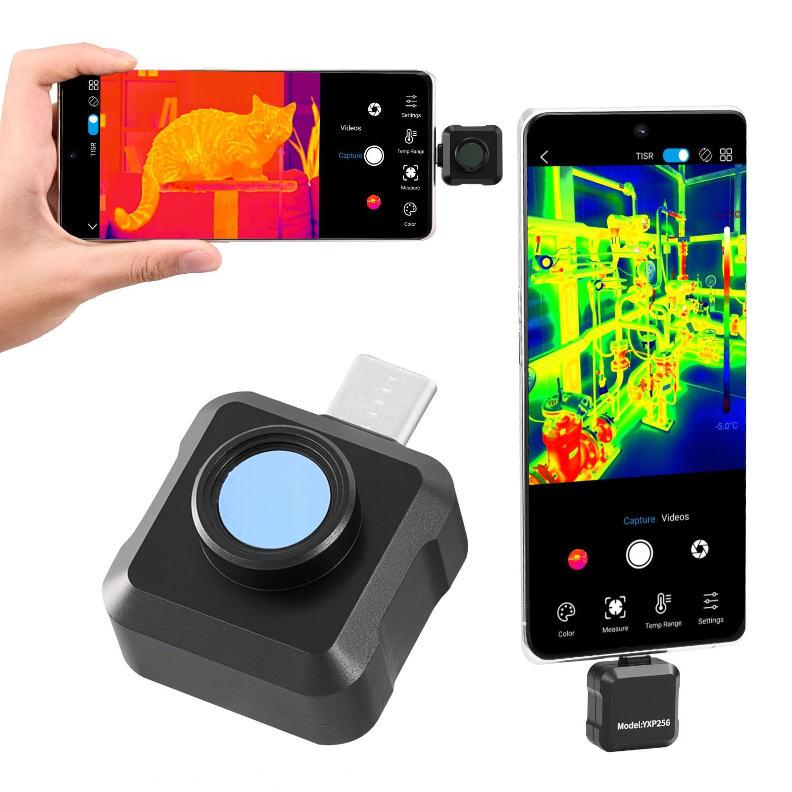 Wärmebildkamera Für Android-smartphones, 512x384 Tisr-auflösung, 25 Hz Bildwiederholfrequenz, -20°c Bis 550°c Temperaturbereich, 15 Farbpaletten.