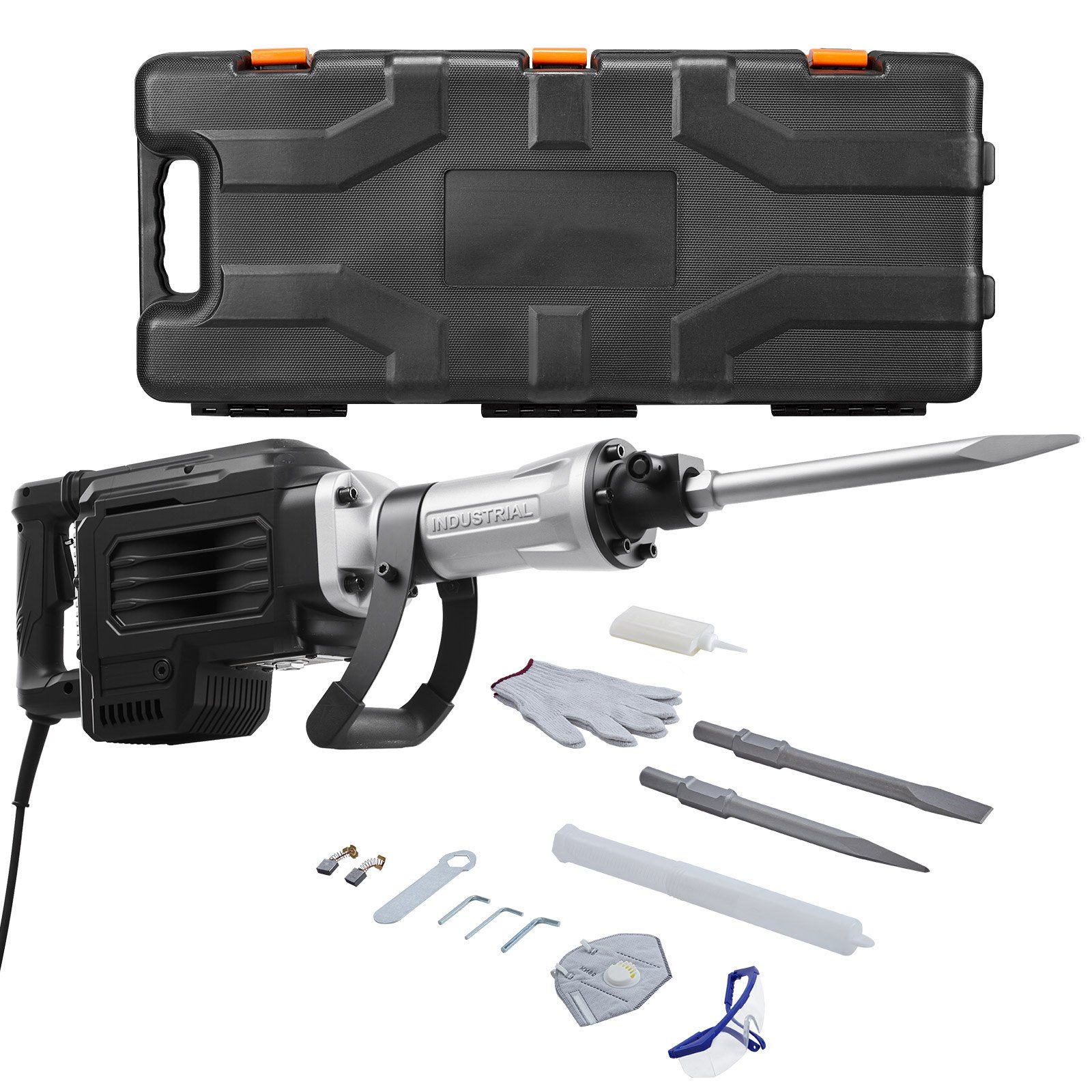 Elektrischer Presslufthammer 2800w, 1200 Schläge/min, Mit Spitzmeißel Und Flachmeißel, Tragekoffer Und Handschuhen, Für Beton, Wände, Ziegel, Fliesen Und Fundamente.