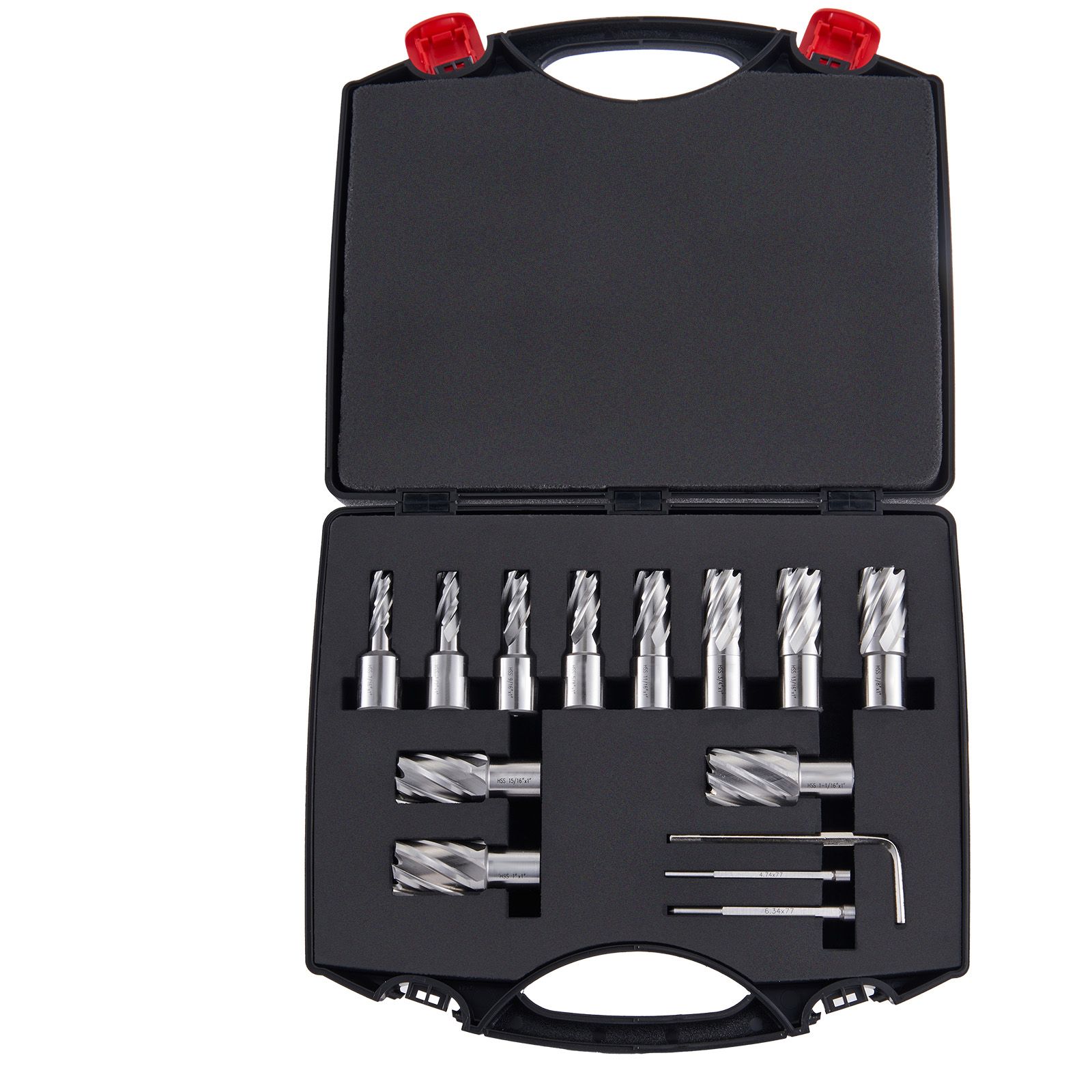 13-teiliger Ringfräsersatz, Weldon-schaft, 2,5 Cm Tiefe, 1,1-2,7 Cm Durchmesser, Hss M2al, 2 Führungsstifte, Innensechskantschlüssel Und Koffer, Für Magnetbohrmaschine.