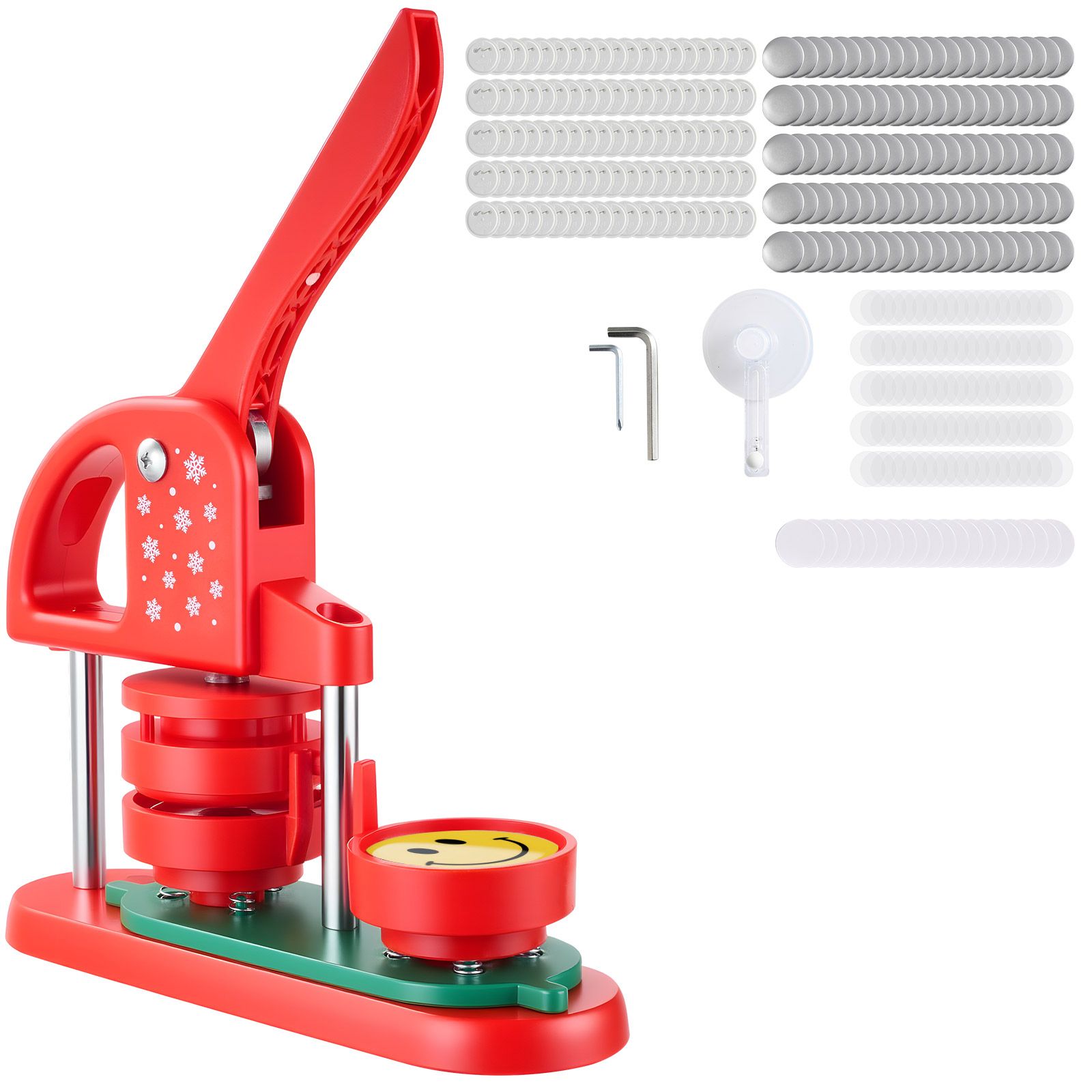 58-mm-buttonmaschine, Mit 100 Stück, Kreisschneider Und Inbusschlüsseln, Verstärktem Ergonomischem Griff, Für Diy-anstecker, Personalisierte Pins Und Schlüsselanhänger, Rot.