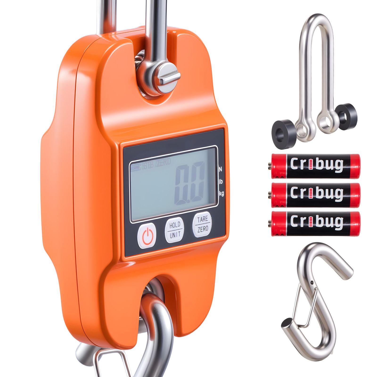 Digitale Hakenwaage, 400 Kg Tragkraft (880 Lb), Aluminiumgehäuse, Lcd-display, 100 G Genauigkeit, 3 Einheiten, Automatische Abschaltung, Geeignet Für Landwirtschaft, Angeln Und Jagen, Orange