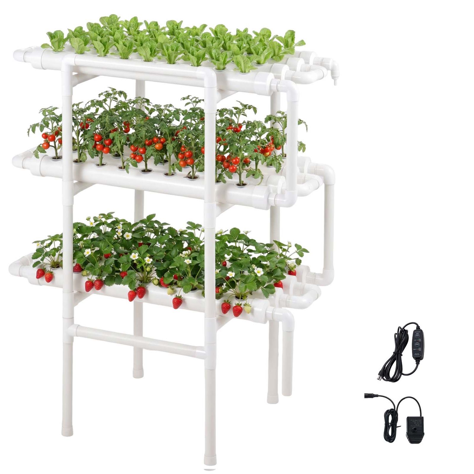 3-stufiges Hydroponik-set, 108 Pflanzplätze, Upvc-rohre Mit Zeitgesteuerter Bewässerung, Lichtundurchlässigkeit, Für Den Indoor-gartenbau, Gemüse, Kräuter Und Obst