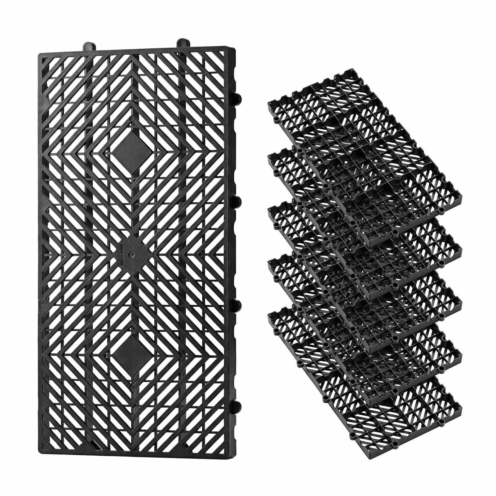 Kunststoffpaletten, 6er-set, Für Die Lagerung Im Keller, Leicht, Stapelbar, Wasserdicht, Mit Belüftetem Gitter, Für Den Innen- Und Außenbereich, Supermarkt, Lagerhalle, 600x300x30 Mm, Schwarz.