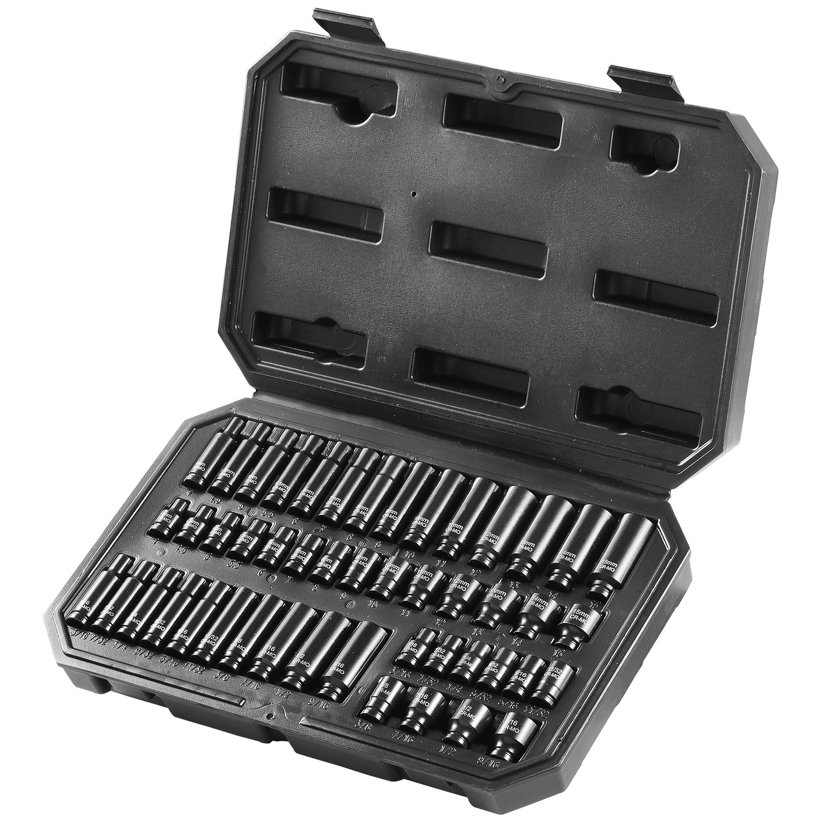 1/4"-schlagschrauber-steckschlüsselsatz, 48-teilig, Tief Und Kurz, Sae 3/16"-9/16" Und Metrisch 4-15 Mm, Cr-mo-stahl, Gut Lesbare Markierungen, Aufbewahrungskoffer.