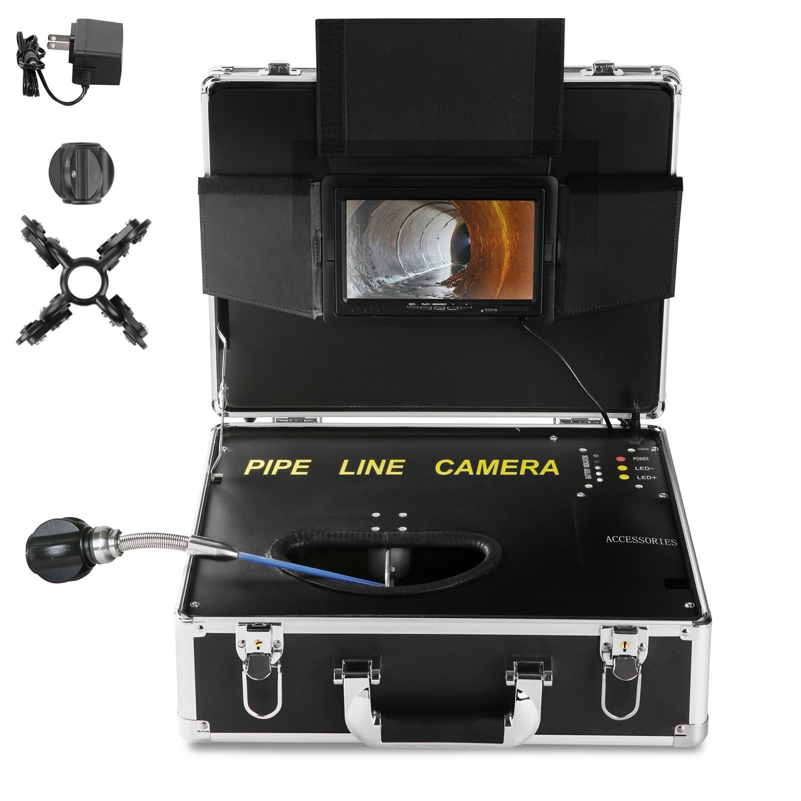 Rohrinspektionskamera Mit 17,9 Cm Bildschirm, 1000 Tvl Kamera, 30,5 M Kabel, Dvr-funktion, Ip68 Wasserdicht, 12 Einstellbare Leds, 16 Gb Sd-karte Im Lieferumfang Enthalten.