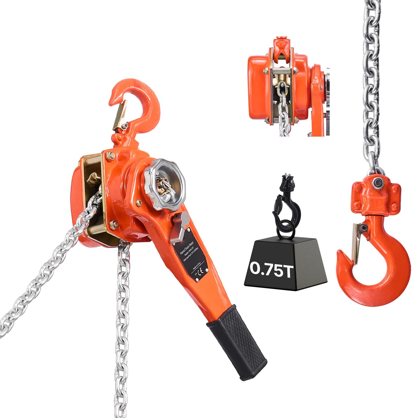 750 Kg Handhebelzug, Kette Aus Legiertem Stahl G80, 1,5 M Hubhöhe, Mechanische Doppelratschenbremse, Um 360° Drehbare Haken, Für Den Einsatz In Lagerhallen Und Auf Baustellen.