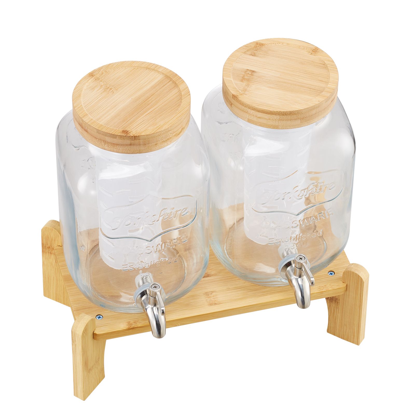 Getränkespender, 2er-set, Je 3,8 L, Mit Holzständer, Edelstahlhahn, Siebeinsatz, Ideal Für Eistee, Limonaden, Säfte Und Wasser Auf Partys.